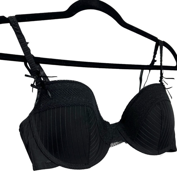Aureole Lingerie France black pinstripe  and lace underwire bra 36C - Picture 2 of 14